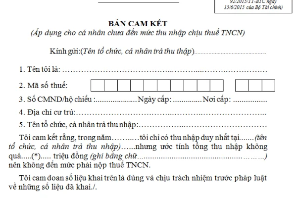 Mẫu 02/CK-TNCN cam kết thu nhập cá nhân