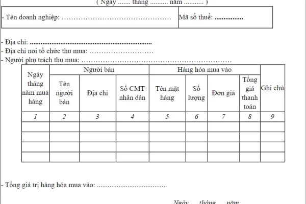 Hướng dẫn làm bảng kê mua hàng 01/TNDN