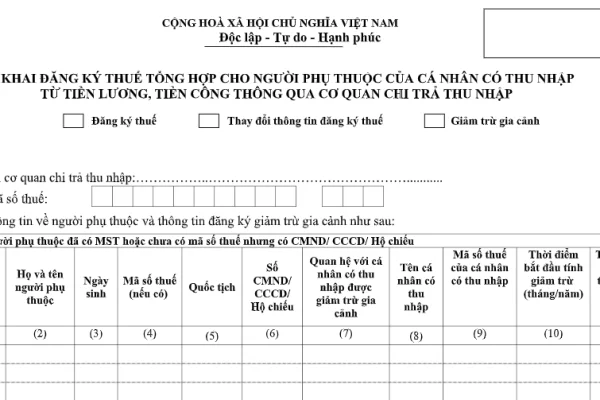 Hướng dẫn đăng ký người phụ thuộc giảm trừ gia cảnh mới nhất