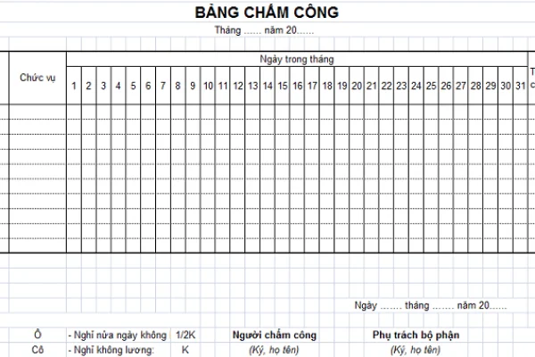 Mẫu bảng chấm công mới nhất