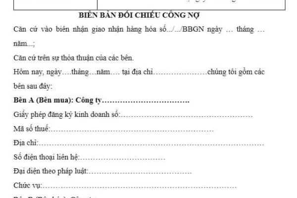 Chia sẻ mẫu biên bản đối chiếu công nợ